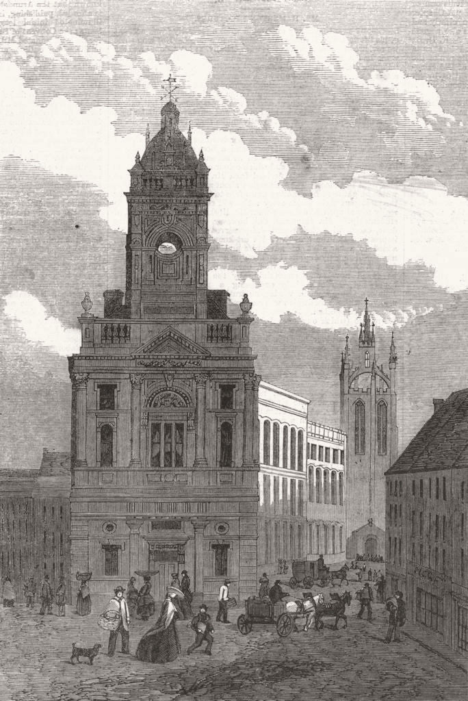 NORTHUMBS. Newcastle-upon-Tyne. Townhall 1863 old antique print picture